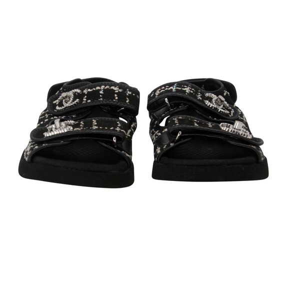 Chanel Cc Strap 38 Quilted Diamond Crystal Canvas Dad Sandals CC-0602N-0007 - Picture 5 of 10